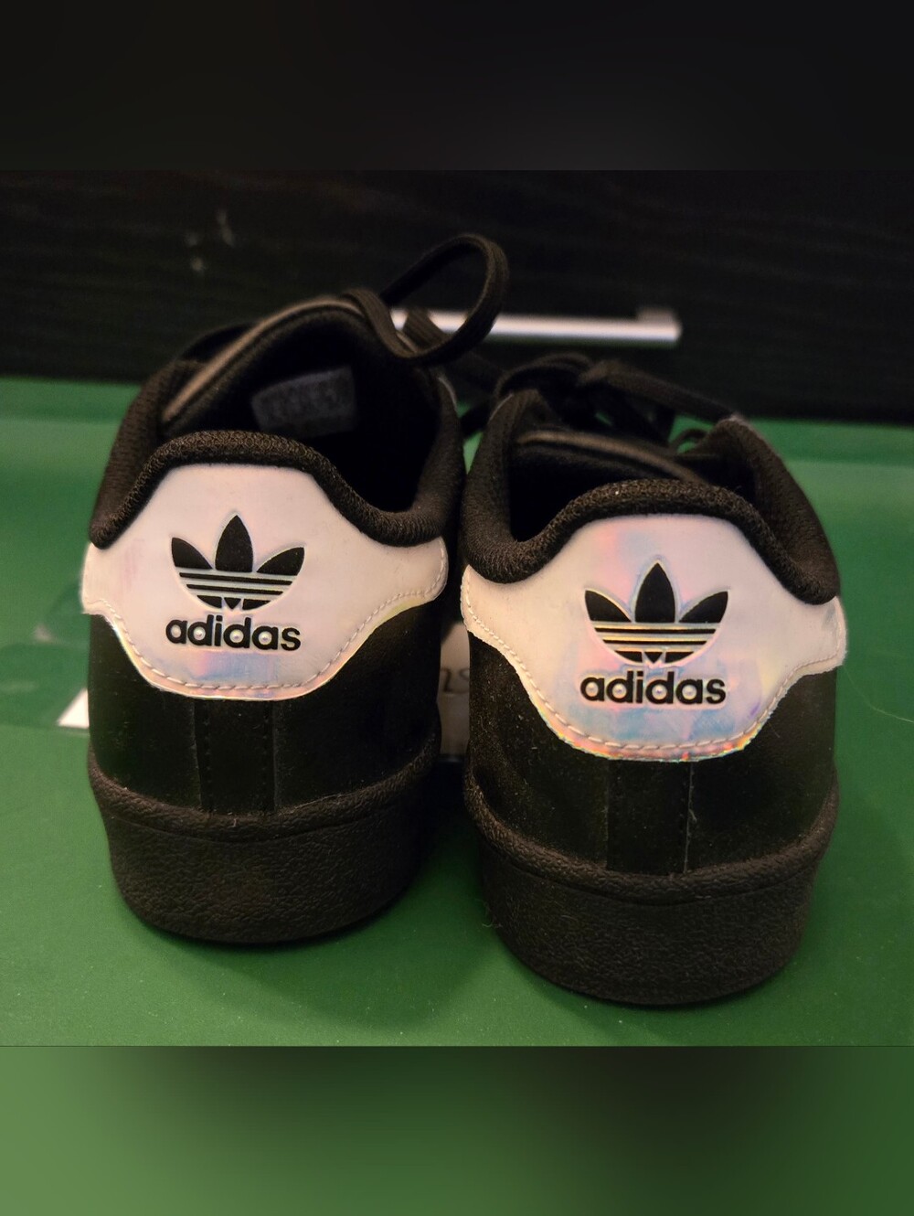 Adidas Kids' Superstar Black Iridescent Stripe Sneakers - Size Youth 3 - Picture 2 of 6